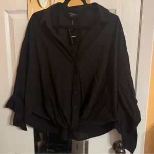 Torrid Deep Black Twist Front Black Button Up Shirt